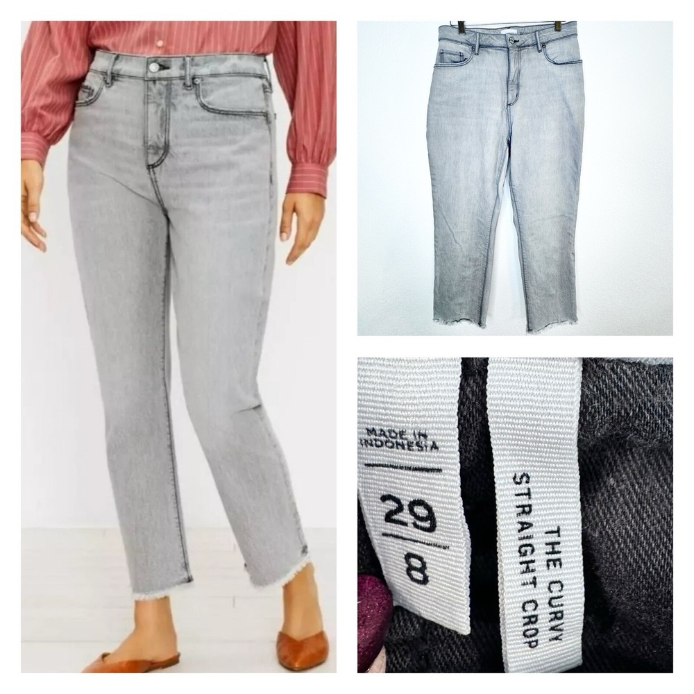 LOFT Womens The‎ Curvy Straight Crop Jean Size 29/8 Gray High Rise Raw Hem
